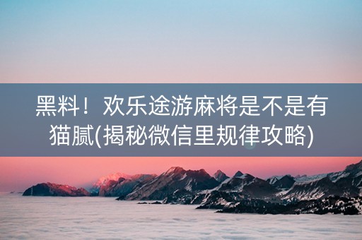 黑料！欢乐途游麻将是不是有猫腻(揭秘微信里规律攻略)