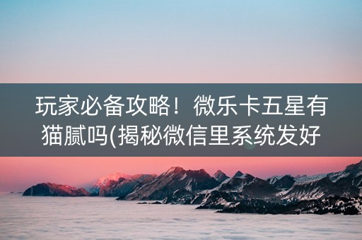 玩家必备攻略！微乐卡五星有猫腻吗(揭秘微信里系统发好牌)