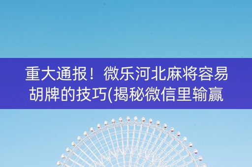 重大通报！微乐河北麻将容易胡牌的技巧(揭秘微信里输赢规律)