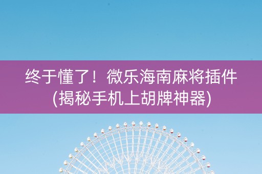 终于懂了！微乐海南麻将插件(揭秘手机上胡牌神器)