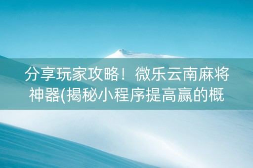 分享玩家攻略！微乐云南麻将神器(揭秘小程序提高赢的概率)
