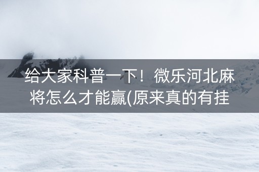 给大家科普一下！微乐河北麻将怎么才能赢(原来真的有挂呢)