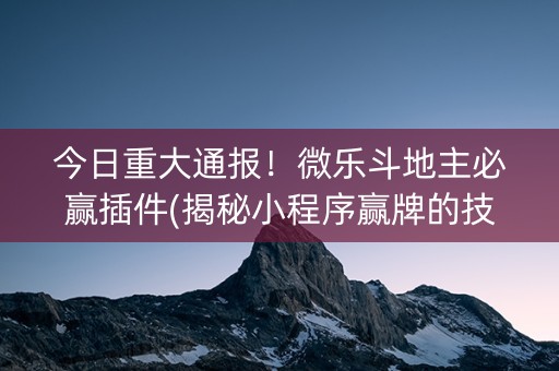 今日重大通报！微乐斗地主必赢插件(揭秘小程序赢牌的技巧)