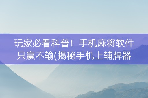 玩家必看科普！手机麻将软件只赢不输(揭秘手机上辅牌器)