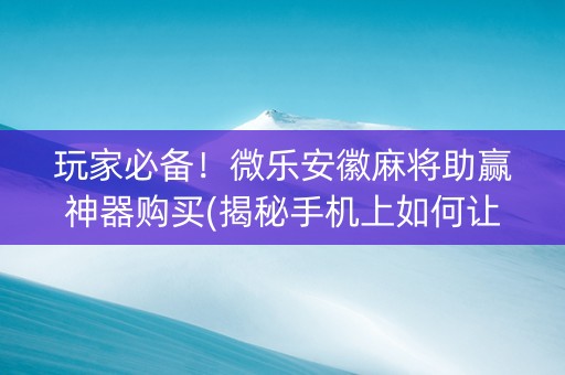 玩家必备！微乐安徽麻将助赢神器购买(揭秘手机上如何让牌变好)