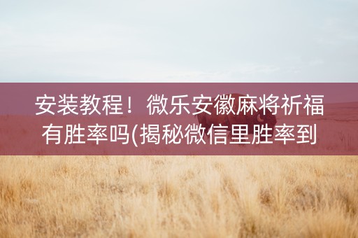 安装教程！微乐安徽麻将祈福有胜率吗(揭秘微信里胜率到哪调)