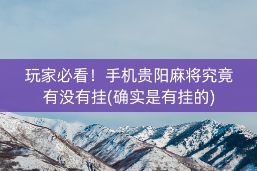 玩家必看！手机贵阳麻将究竟有没有挂(确实是有挂的)