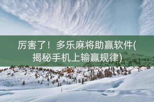 厉害了！多乐麻将助赢软件(揭秘手机上输赢规律)