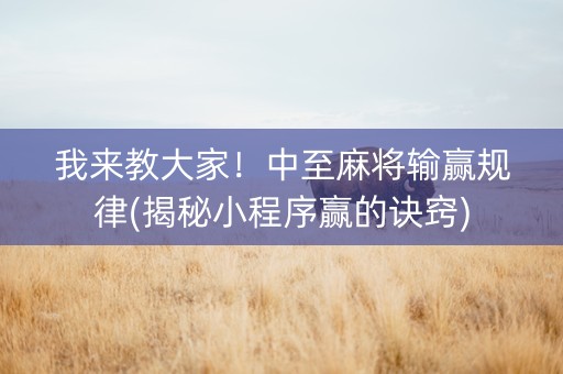 我来教大家！中至麻将输赢规律(揭秘小程序赢的诀窍)