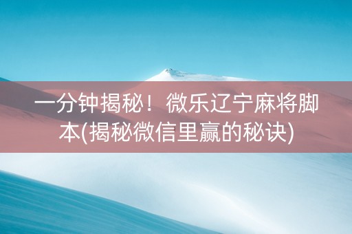 一分钟揭秘！微乐辽宁麻将脚本(揭秘微信里赢的秘诀)