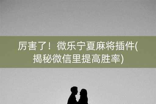 厉害了！微乐宁夏麻将插件(揭秘微信里提高胜率)