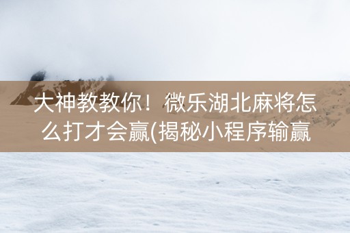 大神教教你！微乐湖北麻将怎么打才会赢(揭秘小程序输赢规律)