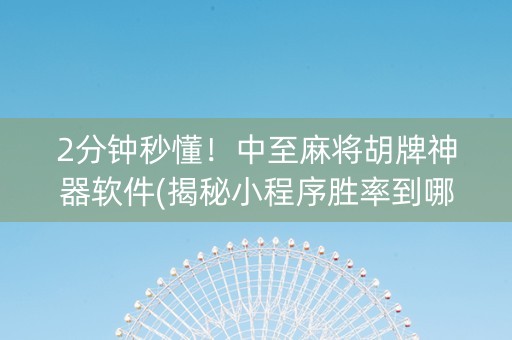 2分钟秒懂！中至麻将胡牌神器软件(揭秘小程序胜率到哪调)