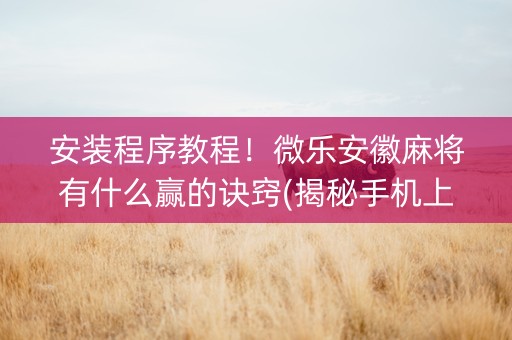 安装程序教程！微乐安徽麻将有什么赢的诀窍(揭秘手机上输赢规律)