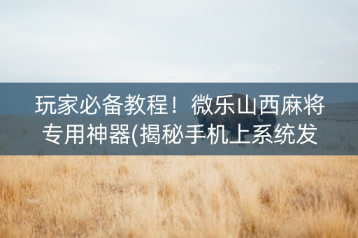 玩家必备教程！微乐山西麻将专用神器(揭秘手机上系统发好牌)