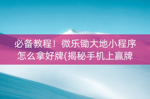 必备教程！微乐锄大地小程序怎么拿好牌(揭秘手机上赢牌技巧)