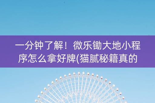 一分钟了解！微乐锄大地小程序怎么拿好牌(猫腻秘籍真的有挂)