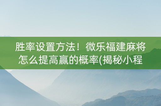 胜率设置方法！微乐福建麻将怎么提高赢的概率(揭秘小程序胡牌技巧)
