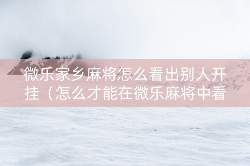 微乐家乡麻将怎么看出别人开挂（怎么才能在微乐麻将中看到别人的牌）