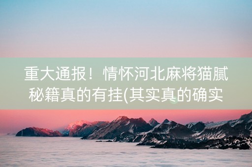 重大通报！情怀河北麻将猫腻秘籍真的有挂(其实真的确实有挂)
