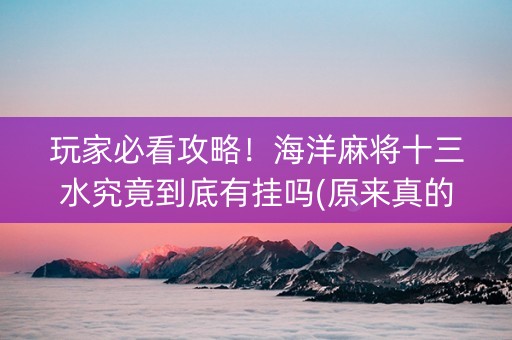 玩家必看攻略！海洋麻将十三水究竟到底有挂吗(原来真的有挂)