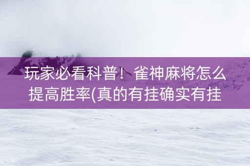 玩家必看科普！雀神麻将怎么提高胜率(真的有挂确实有挂)