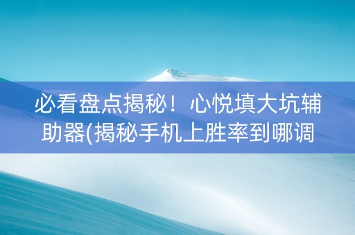 必看盘点揭秘！心悦填大坑辅助器(揭秘手机上胜率到哪调)