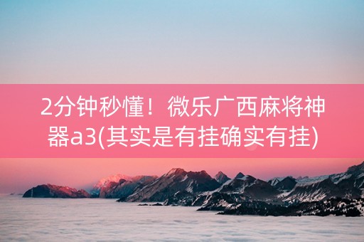 2分钟秒懂！微乐广西麻将神器a3(其实是有挂确实有挂)