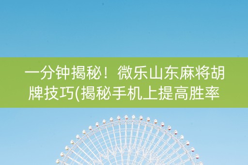 一分钟揭秘！微乐山东麻将胡牌技巧(揭秘手机上提高胜率)