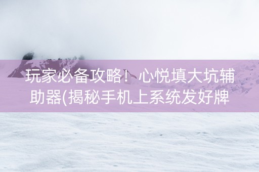 玩家必备攻略！心悦填大坑辅助器(揭秘手机上系统发好牌)