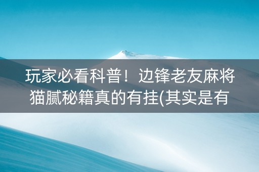 玩家必看科普！边锋老友麻将猫腻秘籍真的有挂(其实是有挂确实有挂)