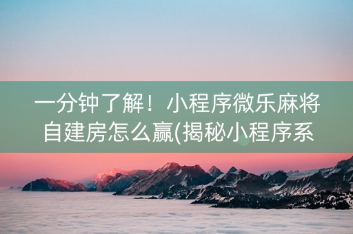一分钟了解！小程序微乐麻将自建房怎么赢(揭秘小程序系统发好牌)