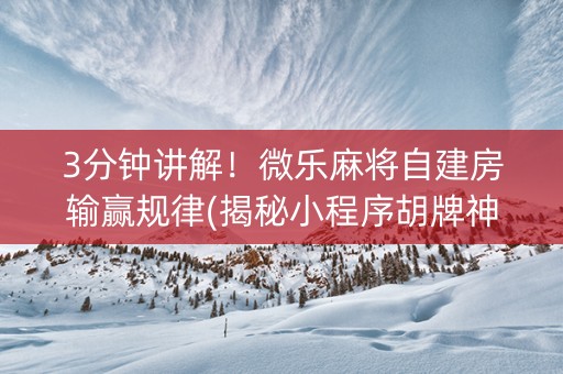 3分钟讲解！微乐麻将自建房输赢规律(揭秘小程序胡牌神器)