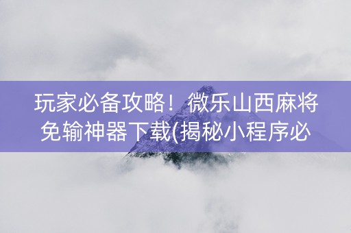 玩家必备攻略！微乐山西麻将免输神器下载(揭秘小程序必备神器)