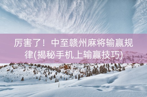 厉害了！中至赣州麻将输赢规律(揭秘手机上输赢技巧)