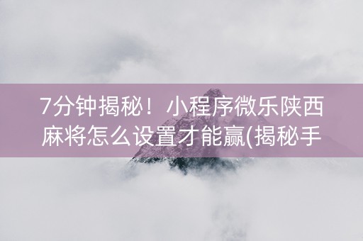 7分钟揭秘！小程序微乐陕西麻将怎么设置才能赢(揭秘手机上插件免费)