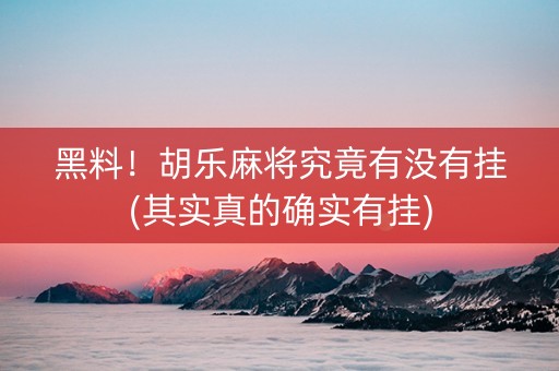 黑料！胡乐麻将究竟有没有挂(其实真的确实有挂)