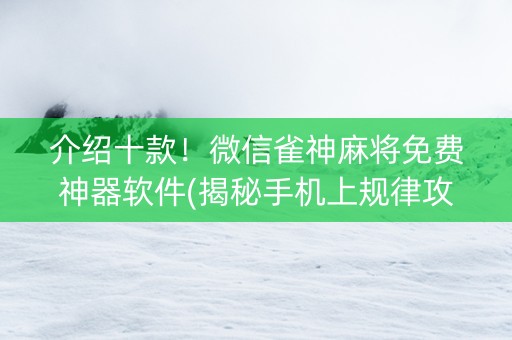 介绍十款！微信雀神麻将免费神器软件(揭秘手机上规律攻略)