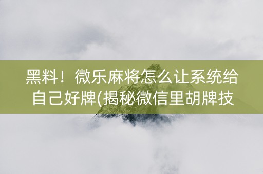 黑料！微乐麻将怎么让系统给自己好牌(揭秘微信里胡牌技巧)