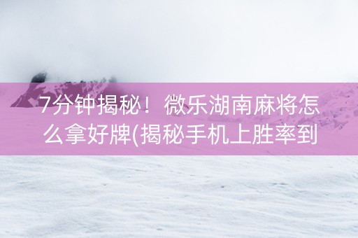 7分钟揭秘！微乐湖南麻将怎么拿好牌(揭秘手机上胜率到哪调)