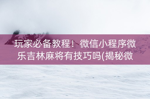 玩家必备教程！微信小程序微乐吉林麻将有技巧吗(揭秘微信里胜率到哪调)