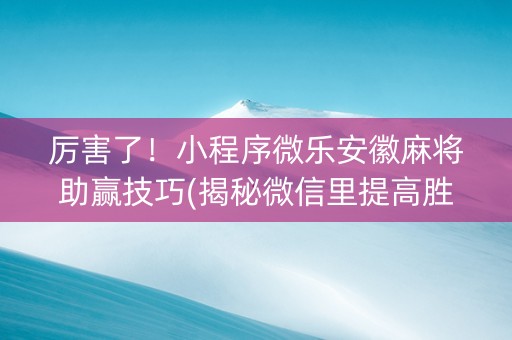 厉害了！小程序微乐安徽麻将助赢技巧(揭秘微信里提高胜率)