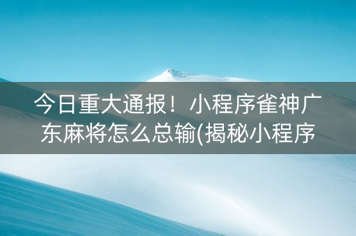 今日重大通报！小程序雀神广东麻将怎么总输(揭秘小程序插件购买)