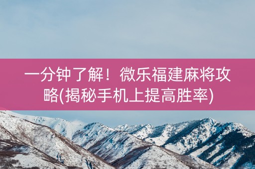 一分钟了解！微乐福建麻将攻略(揭秘手机上提高胜率)