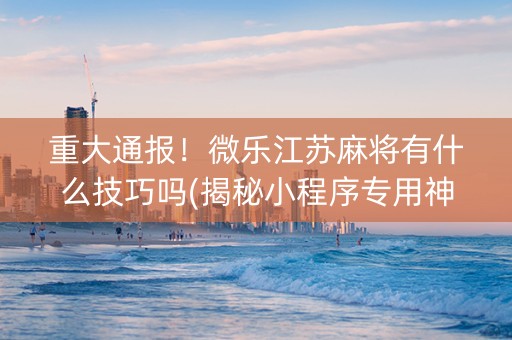 重大通报！微乐江苏麻将有什么技巧吗(揭秘小程序专用神器下载)
