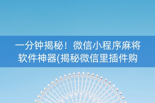 一分钟揭秘！微信小程序麻将软件神器(揭秘微信里插件购买)