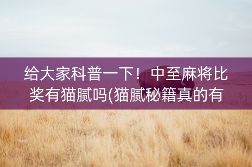 给大家科普一下！中至麻将比奖有猫腻吗(猫腻秘籍真的有挂)