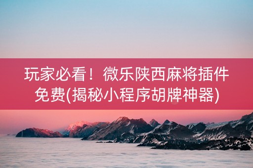 玩家必看！微乐陕西麻将插件免费(揭秘小程序胡牌神器)