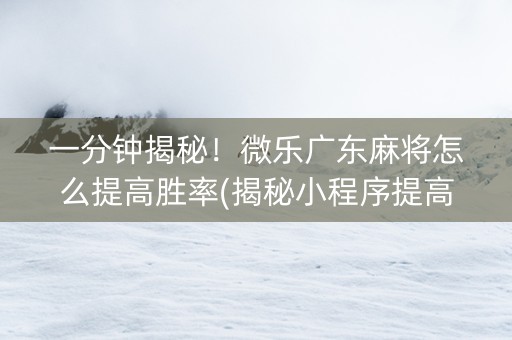 一分钟揭秘！微乐广东麻将怎么提高胜率(揭秘小程序提高胜率)