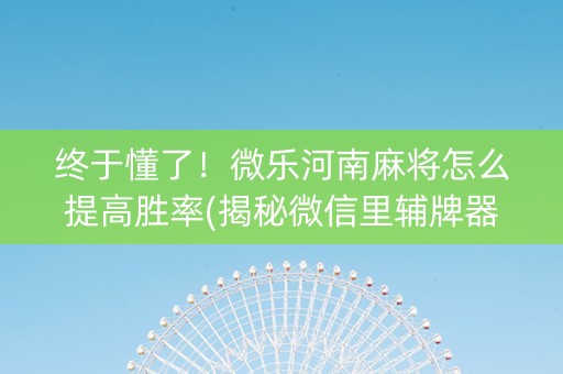 终于懂了！微乐河南麻将怎么提高胜率(揭秘微信里辅牌器)